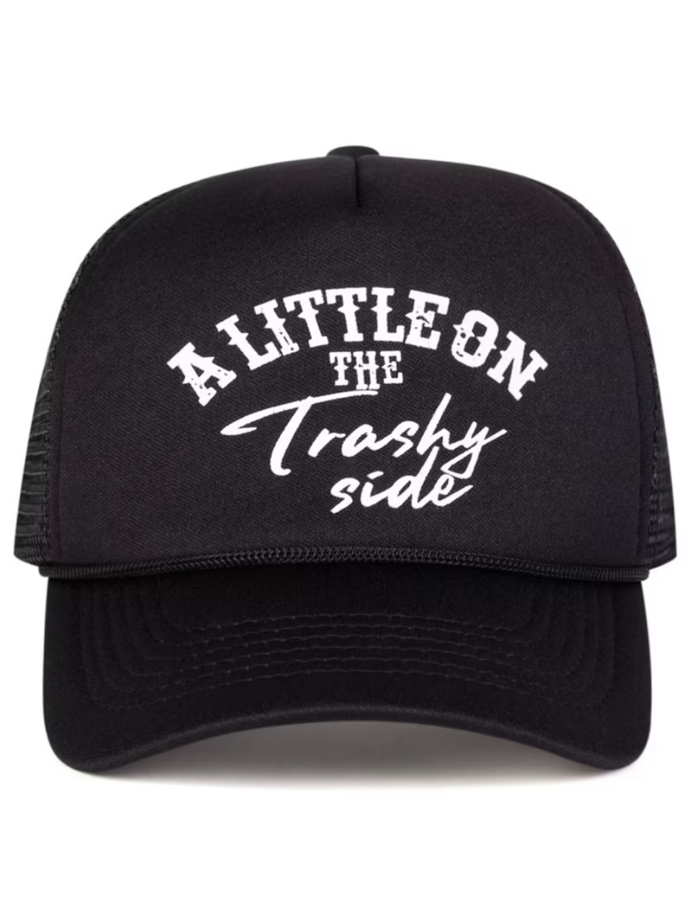Black “A Little On The Trashy Side" Trucker Hat, White Script Adjustable NWT